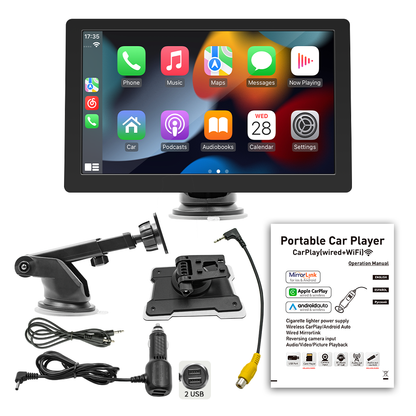 7-inch CarPlay display with 2.5D high-definition screen, supports wired and wireless CarPlay.