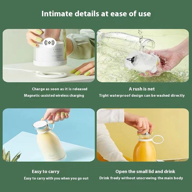Portable electric juicer, wireless charging, small household juicer cup 350ml