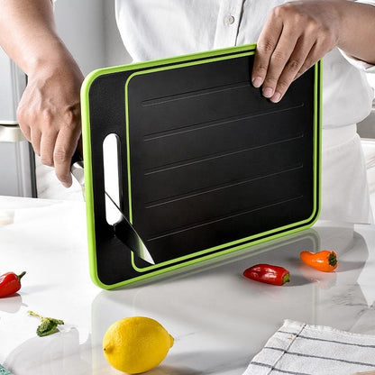 Multi-functional cutting board with knife sharpener, garlic grinder, aluminum alloy double-sided defrosting board