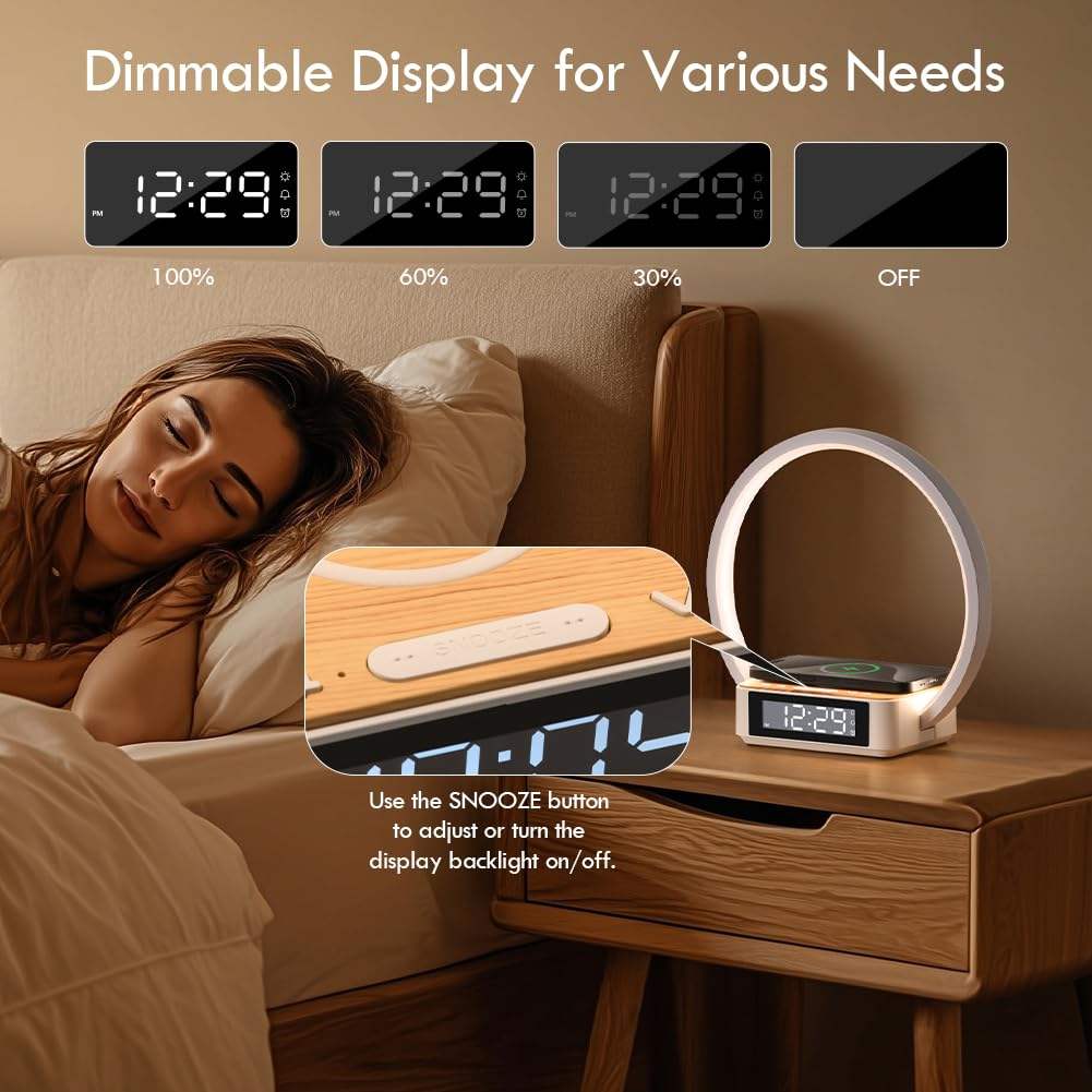 Bedside Wireless Charging Night Light Integrated Smart Clock Desk Lamp with Wireless Phone Charger - Universal Multifunctional