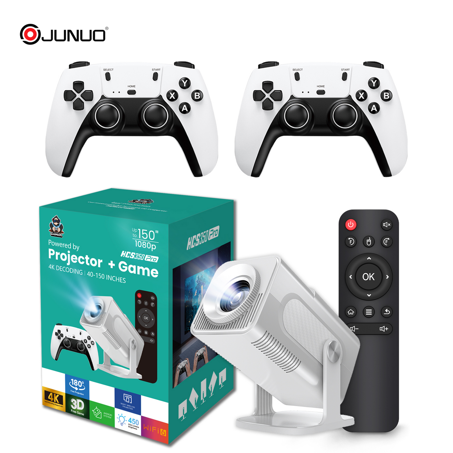 HCS350PRO Portable Projector 4K HD Android Home Gaming Projector with WiFi 6G