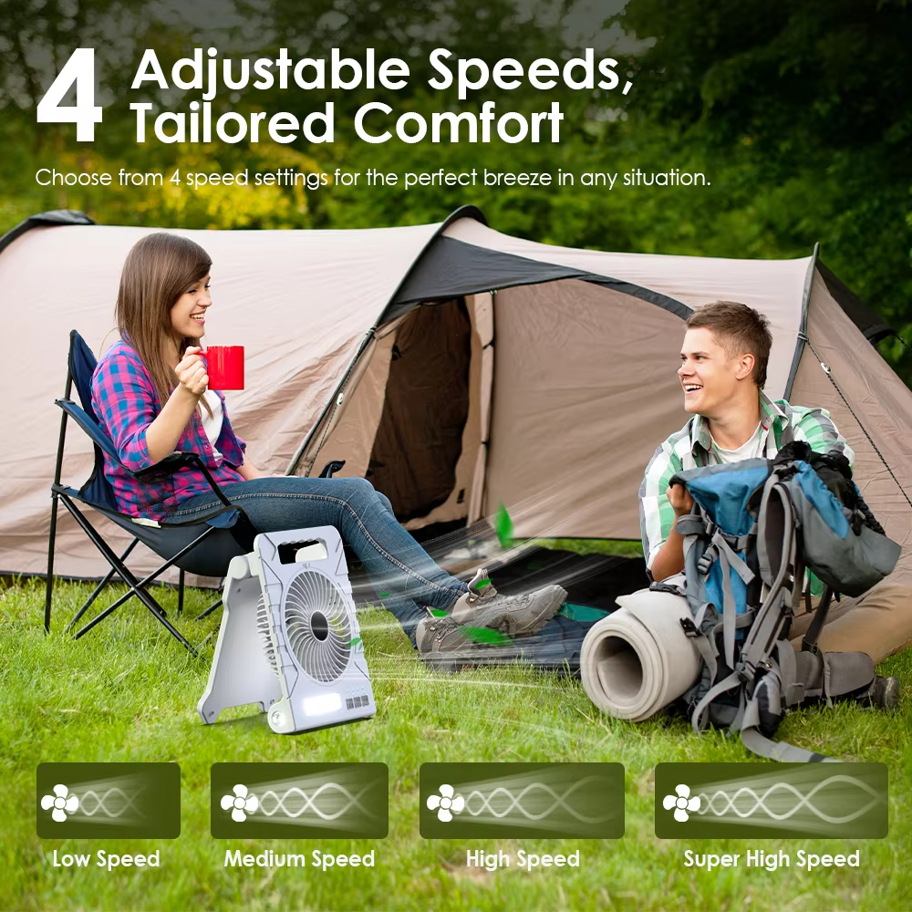 Outdoor Camping LED Light — 4000mAh Portable Mini Solar-Charging Fan with Mobile Phone Charging Capability
