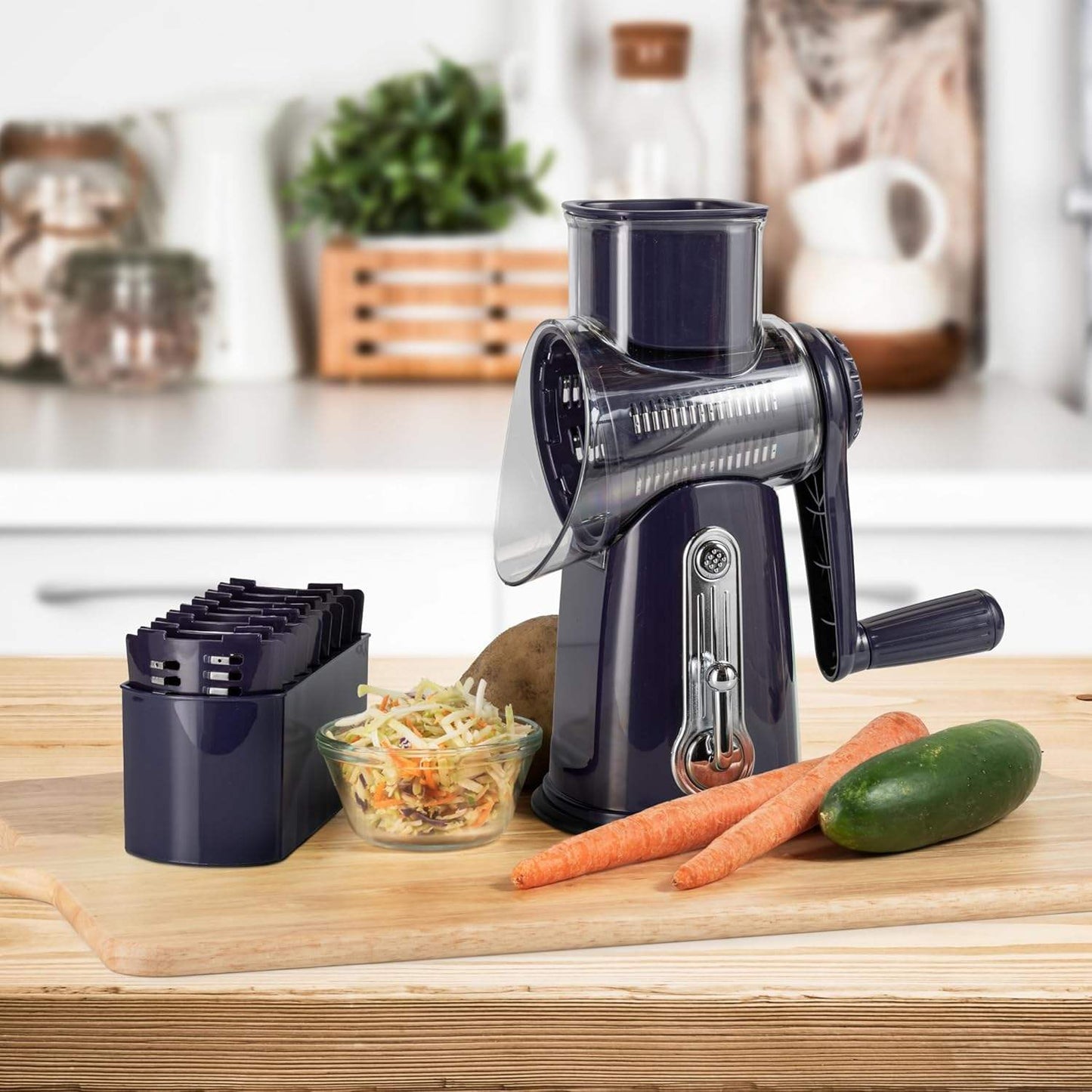 Multifunctional vegetable cutter, hand-operated rotary drum grater, slicer, potato grater, vegetable slicer