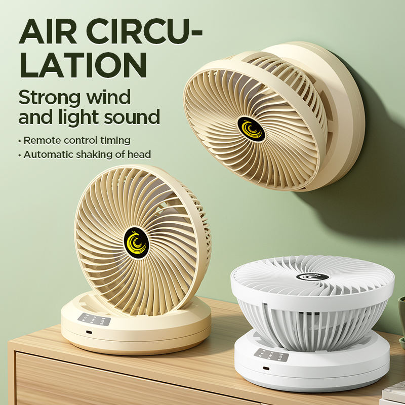 Desktop circulating fan, remote control, folding, wall-mounted, rechargeable, oscillating fan, portable fan for office and dormitory use.