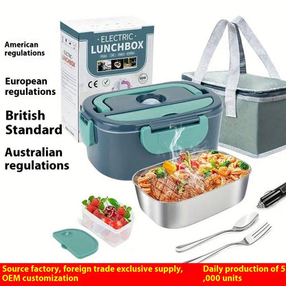 Household car-use large-capacity dual-purpose electric heating and insulated lunch box, portable stainless steel electric lunch box.