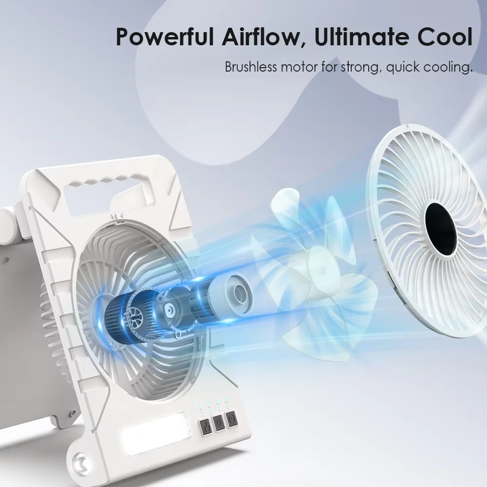 Outdoor Camping LED Light — 4000mAh Portable Mini Solar-Charging Fan with Mobile Phone Charging Capability