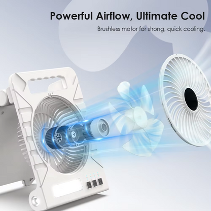 Outdoor Camping LED Light — 4000mAh Portable Mini Solar-Charging Fan with Mobile Phone Charging Capability