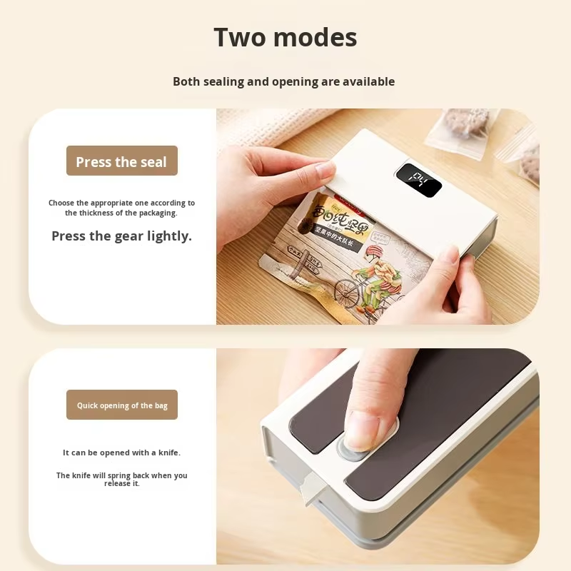 Mini rechargeable sealing machine, small hanging bag coffee sealer, portable tea and snack sealer, manual hand-press type.