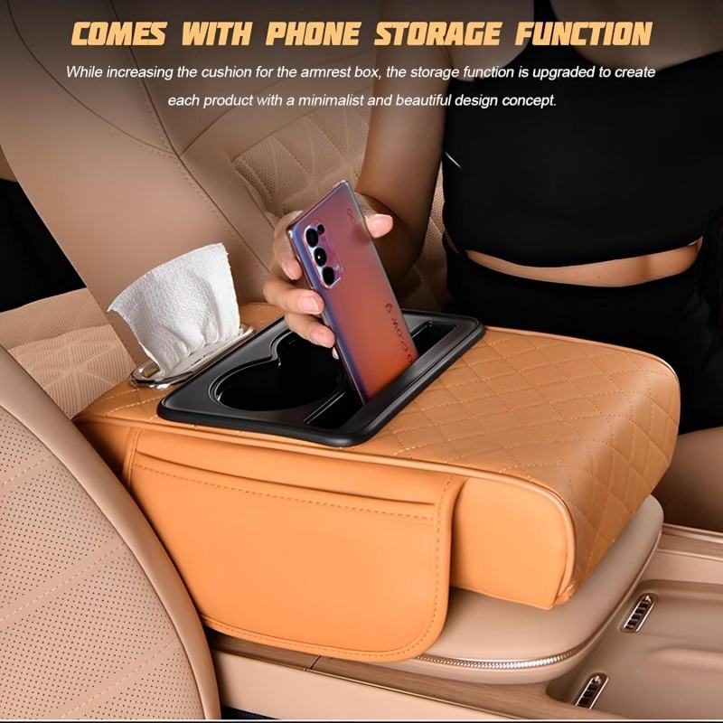 Car armrest box booster mat, car center armrest box mat, tissue box storage bag, cup holder, four-in-one