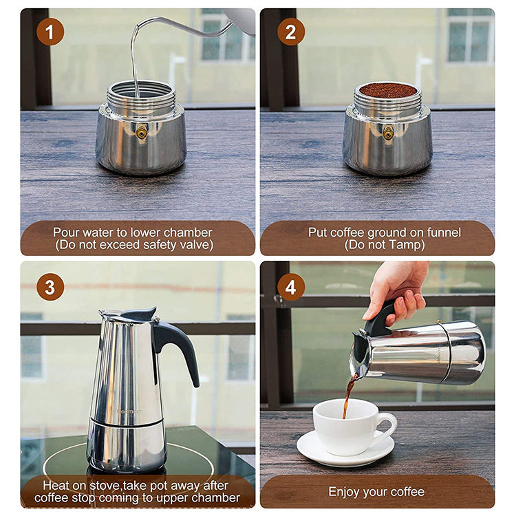 Italian Moka Pot, Stainless Steel Home Moka Coffee Maker, Coffee Brewing Equipment