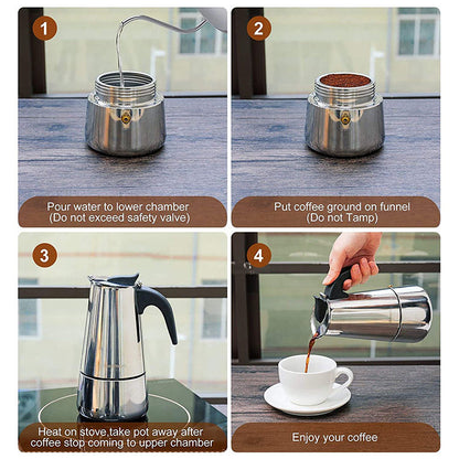 Italian Moka Pot, Stainless Steel Home Moka Coffee Maker, Coffee Brewing Equipment