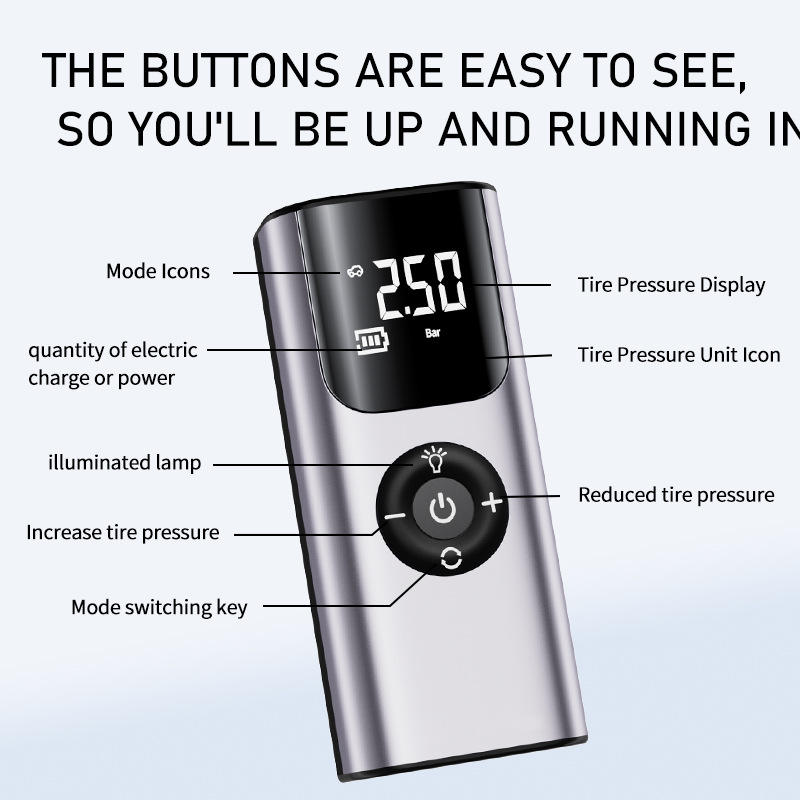 Car mounted inflator, portable wireless pump, car tire automatic high-pressure inflator, mobile phone charging