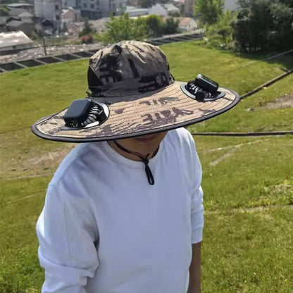 Men's Solar-Powered Fan Hat — Wide-Brimmed Outdoor Sunshade & UV Protection Hat — Summer Sun Hat, Hiking & Fishing Hat