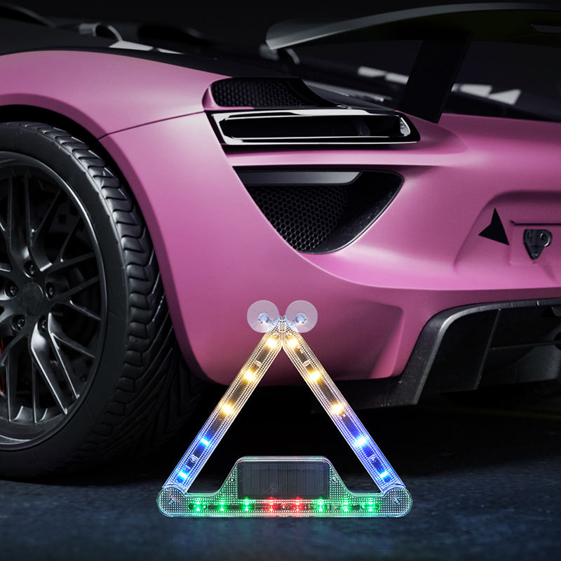 Solar powered wireless foldable LED emergency vehicle lighting strip triangle car signal alarm car electronic accessories