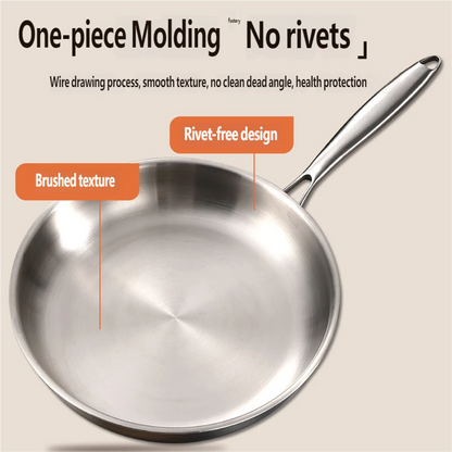 304 Stainless Steel Food-Grade Non-Stick Frying Pan — Thickened 3-Ply Composite Metal Steak Pan & Uncoated Wok — Gas Stove Compatible