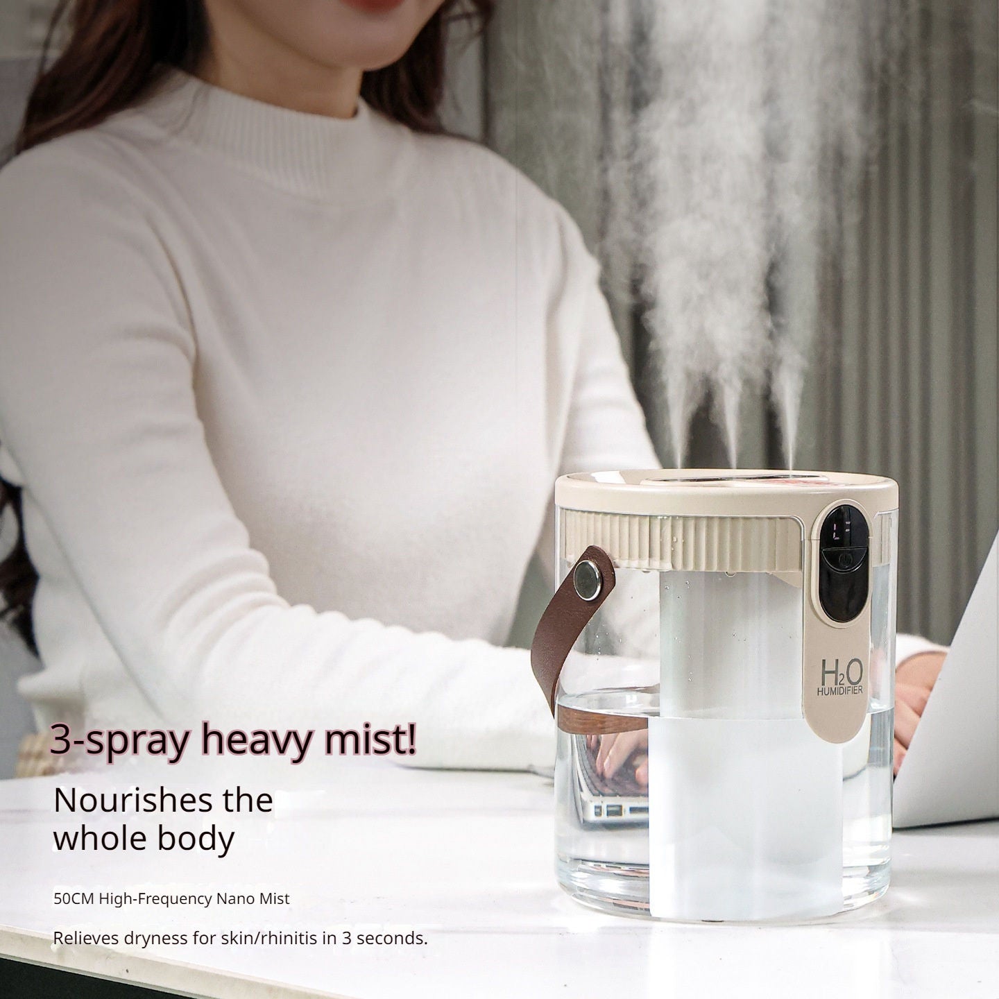 New 1.5L Home Humidifier — Ultra-Quiet, Triple-Mist Output, High Volume, Cordless & Portable — Compact Desktop Unit for Bedrooms and Offices