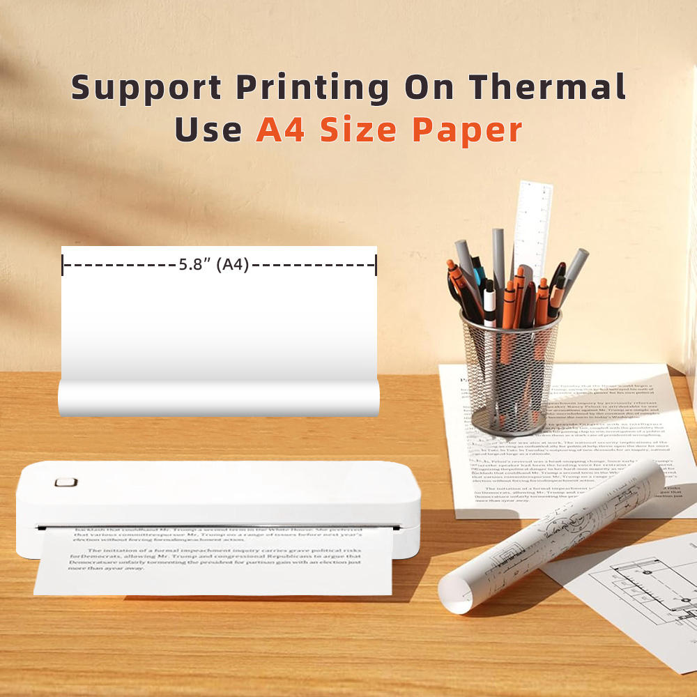 Home A4 Portable Printer, OEM Bluetooth Inkless Document/Exam Paper Self-adhesive Thermal Printer