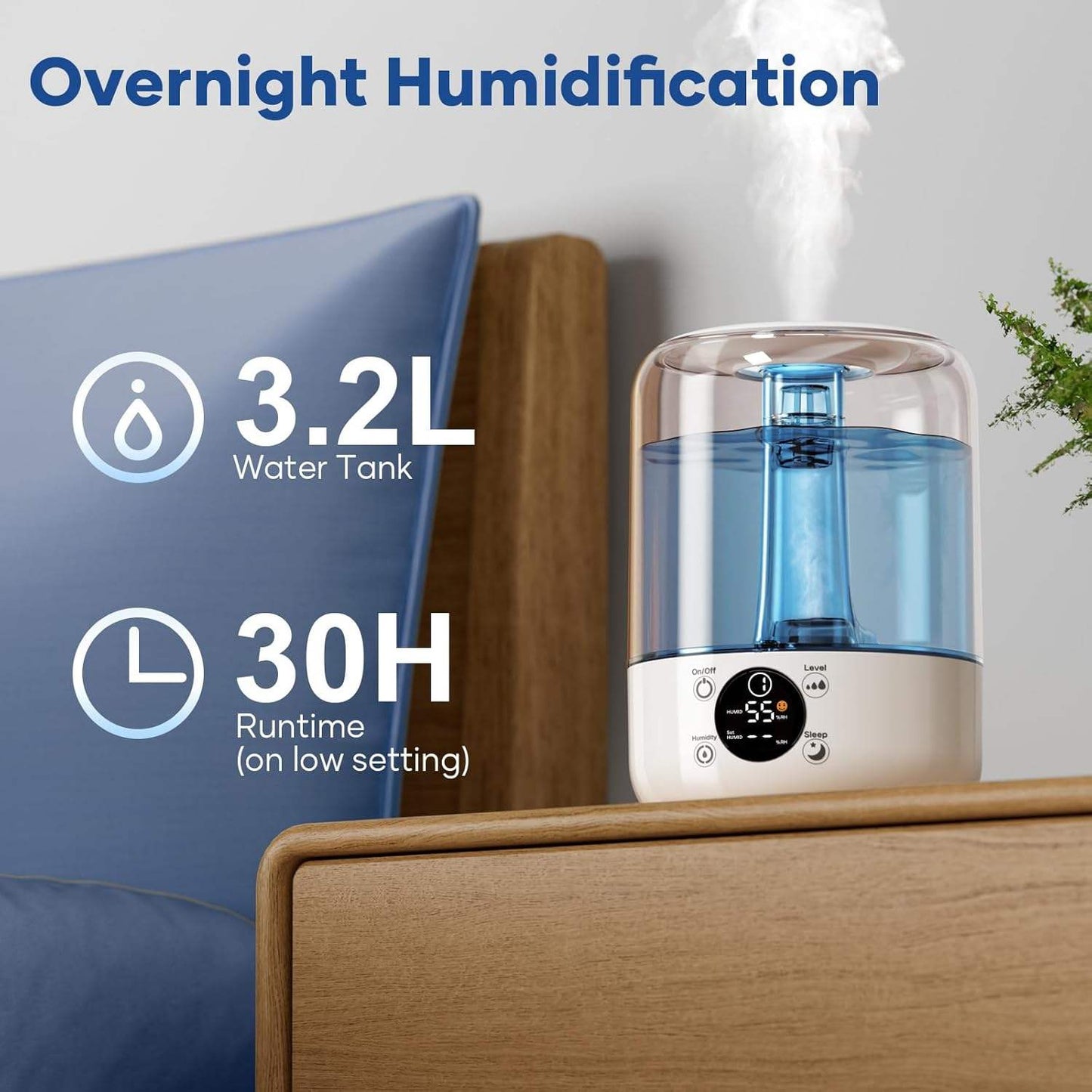 Mini ultrasonic humidifier for home use, quiet desktop sprayer, office aromatherapy, large capacity, top-fill water dispenser, bedroom.