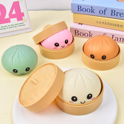 Viral "Steamer Basket" Stress Relief Toy — Realistic, Slow-Rising Faux Steamed Buns (Baozi) — Creative Squeeze & Squish Gadget