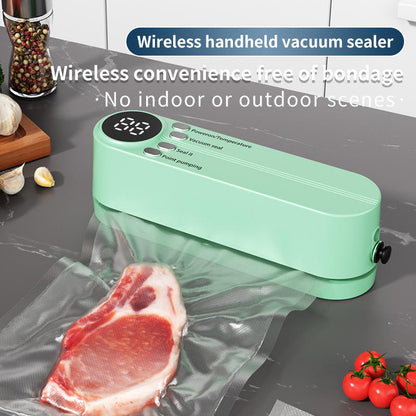 Household mini touch-screen wireless vacuum sealer, rechargeable kitchen vacuum packaging machine for food bags.