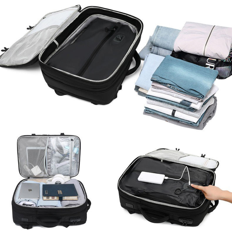 Vacuum-sealed backpack for men, business travel, large capacity, vacuum compression, laptop backpack, multi-functional.