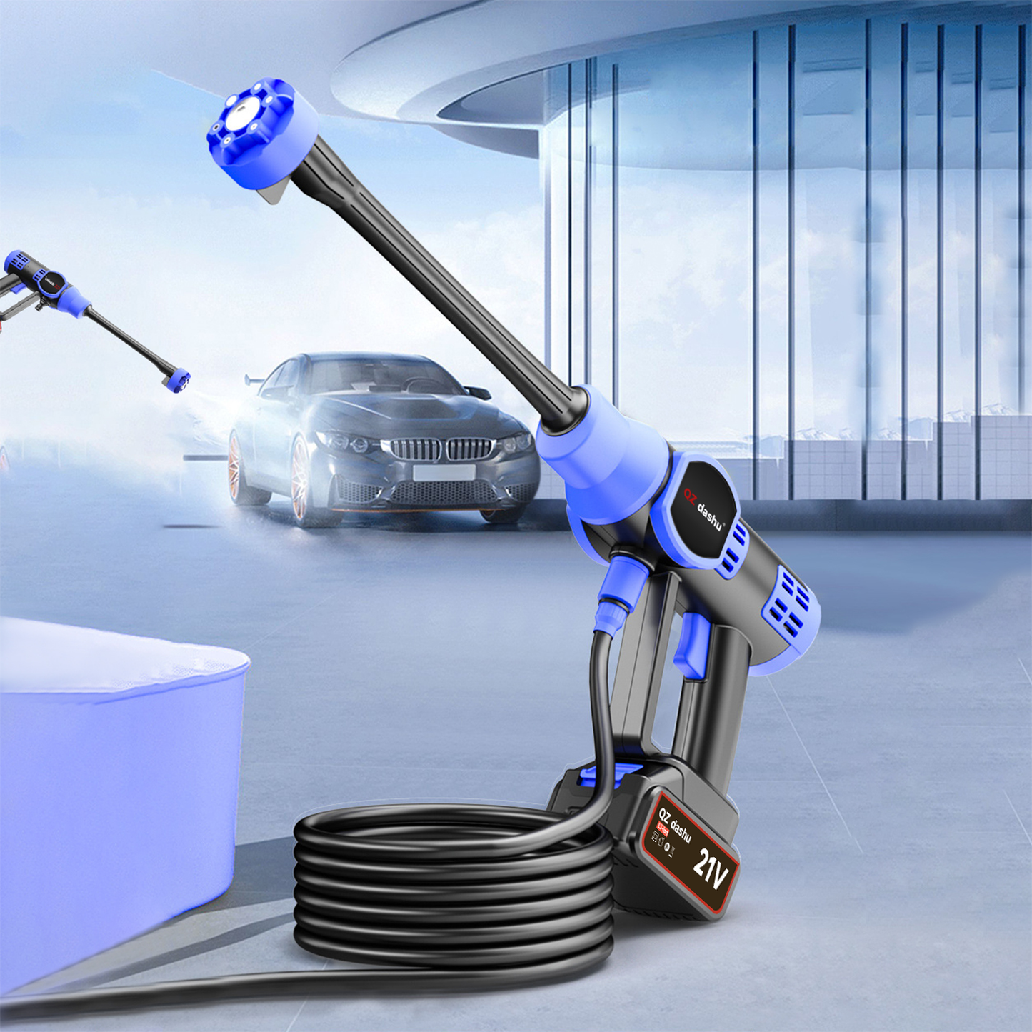 Multifunctional electric car wash machine with automatic water gun, powerful portable car wash water gun, high-power water pump, gardening watering cordless car wash machine