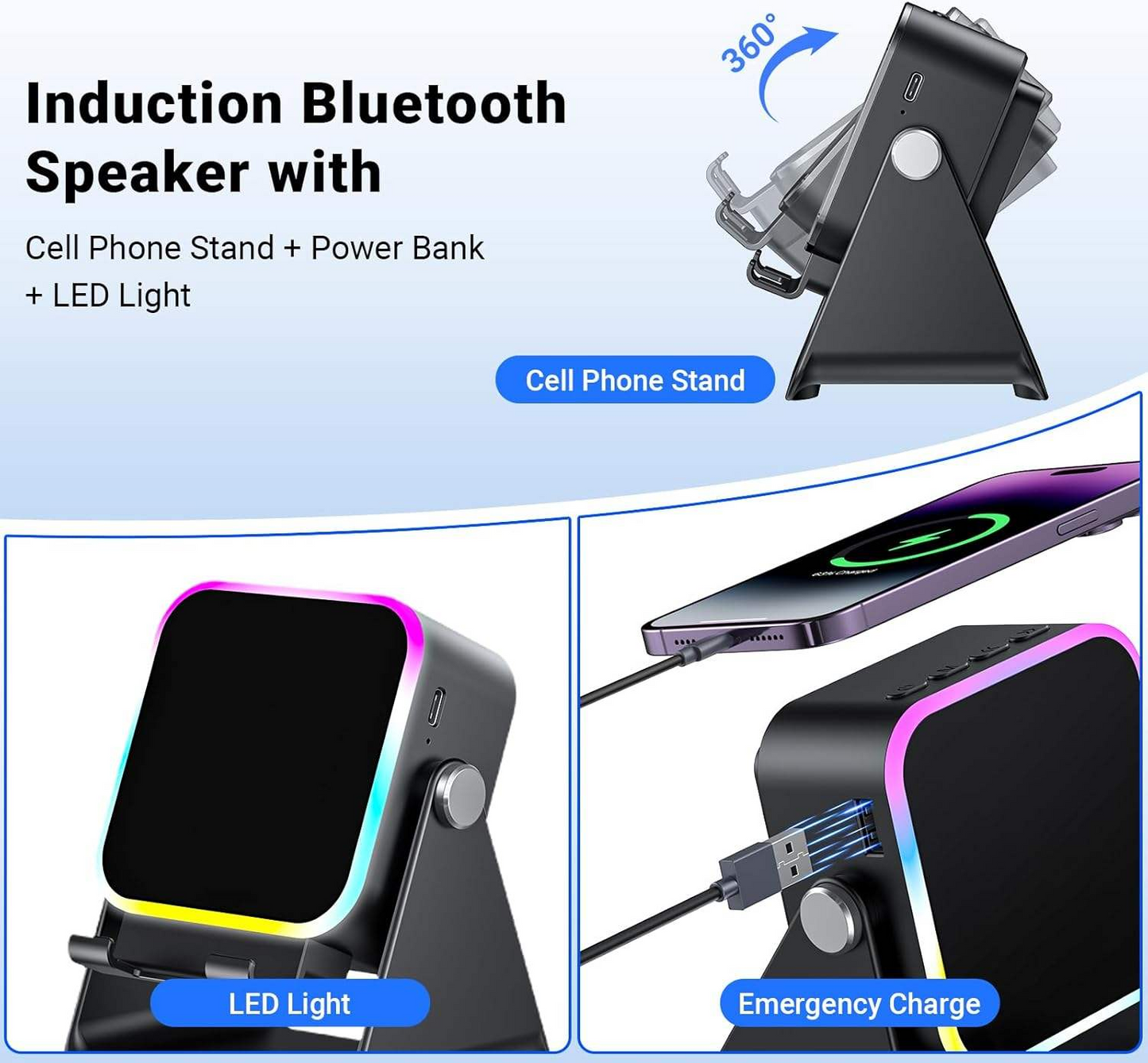 Mini Wireless RGB LED Speaker — Waterproof, with Rechargeable USB Battery — Ideal for Bedrooms, Parties, and Gaming — Includes Phone Stand
