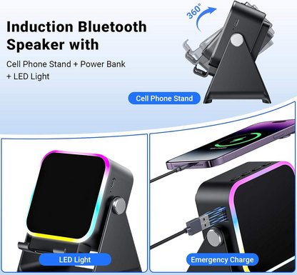 Mini Wireless RGB LED Speaker — Waterproof, with Rechargeable USB Battery — Ideal for Bedrooms, Parties, and Gaming — Includes Phone Stand