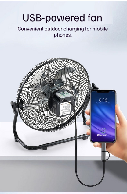 Solar-Powered Charging Fan — Industrial & Home Use, High-Power Airflow, Portable Floor Fan for Camping (Ground-Hugging Design)