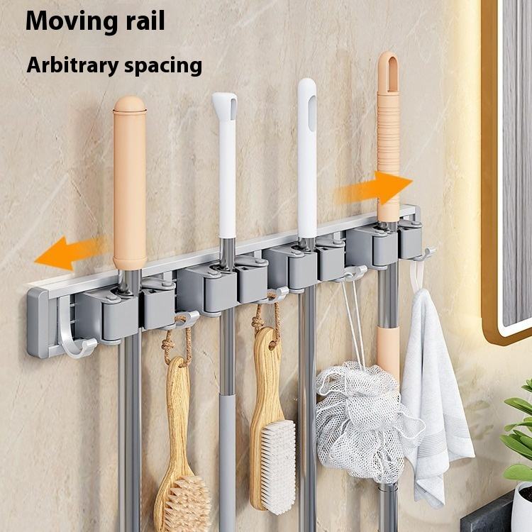 Mop wall-mounted clips, no-drill hooks, broom holders, balcony and bathroom storage racks
