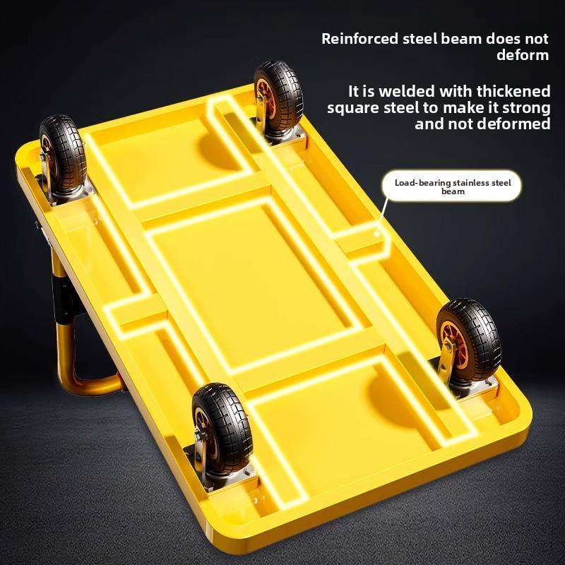 Thickened steel plate handcart, cargo trailer, flatbed trolley, pallet truck, household folding silent trolley/trailer