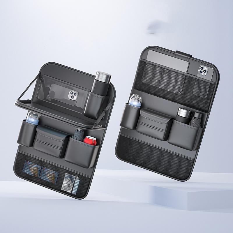 Multifunctional genuine leather car seat storage bag, foldable dining table hanging organizer, car seat backrest