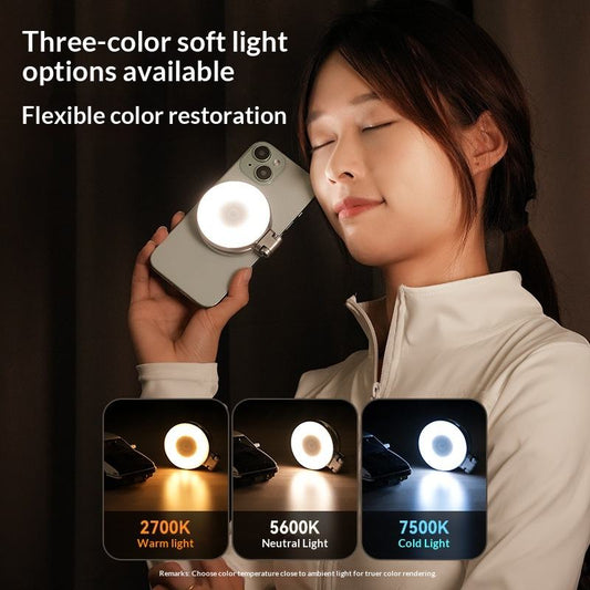 Mini zoom phone selfie mirror beauty fill light, three-color temperature portable rotatable and retractable fill light