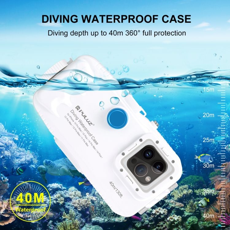 PULUZ Diving Case for iPhone 16 / 15 Pro Max — 40-Meter Sealed Waterproof Housing