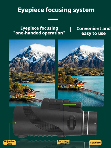 Long-range HD telescope with tripod and phone holder, suitable for outdoor hunting, camping, hiking, and travel.