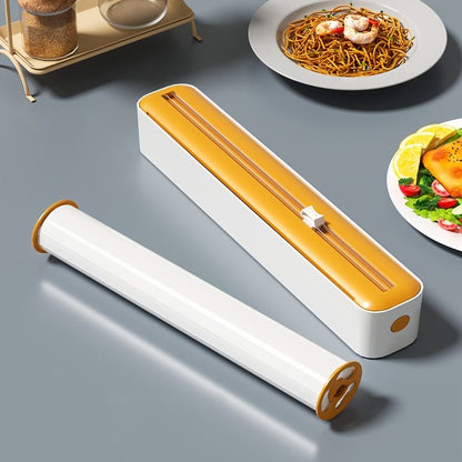 Cling film cutter, magnetic adjustable kitchen baking paper and aluminum foil cutter, storage box.