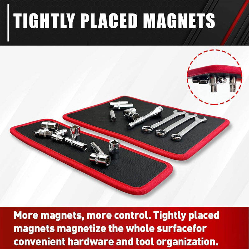 3-Piece Magnetic Tool Mat Set — Magnetic Tool Organizer Mats (Red & Black) — Magnetic Leather-like Pads