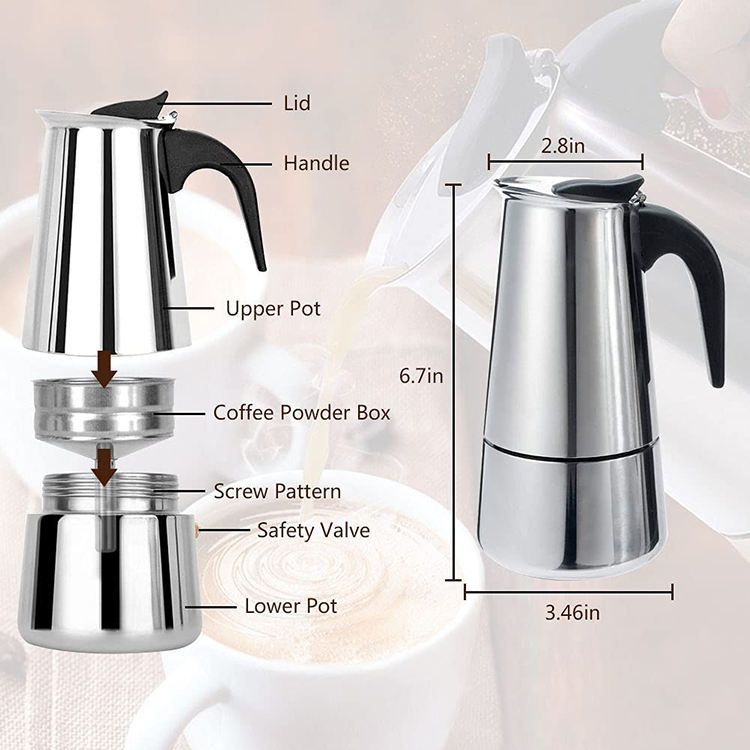 Italian Moka Pot, Stainless Steel Home Moka Coffee Maker, Coffee Brewing Equipment