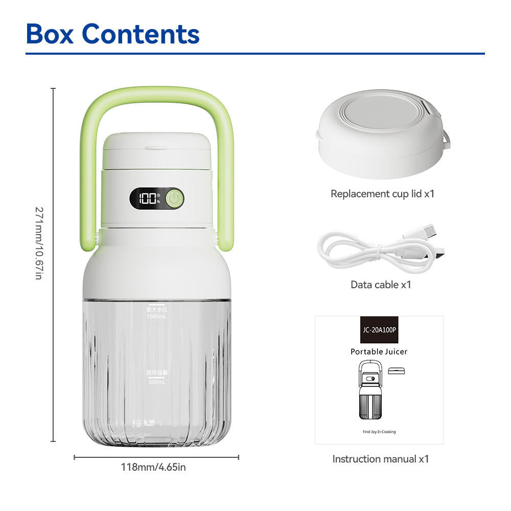 Portable juicer, small household juicer, wireless charging, electric fruit juicer cup1000ml