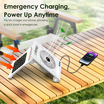 Outdoor Camping LED Light — 4000mAh Portable Mini Solar-Charging Fan with Mobile Phone Charging Capability