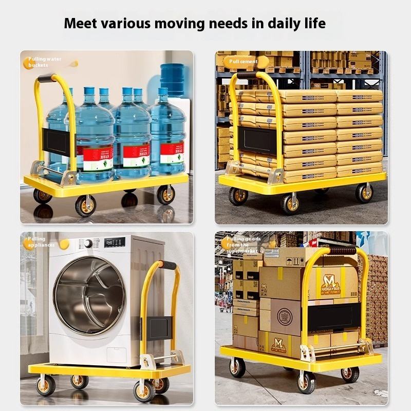 Thickened steel plate handcart, cargo trailer, flatbed trolley, pallet truck, household folding silent trolley/trailer
