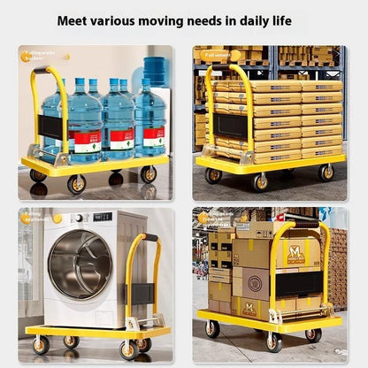 Thickened steel plate handcart, cargo trailer, flatbed trolley, pallet truck, household folding silent trolley/trailer