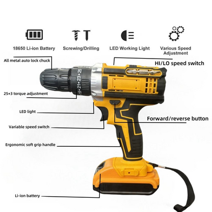 Multi-functional 21V rechargeable impact drill, lithium battery-powered electric drill, screwdriver, and electric drill set