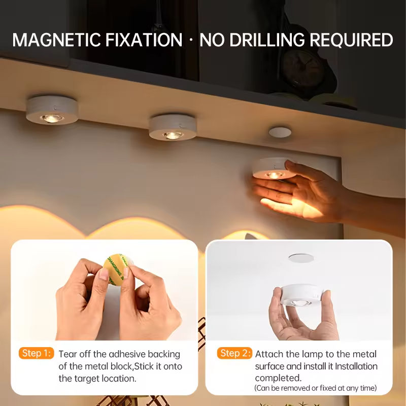 Rechargeable LED spotlight, cabinet light, magnetic wardrobe/wine cabinet light, wire-free large peephole light, remote control RGB ice hockey light