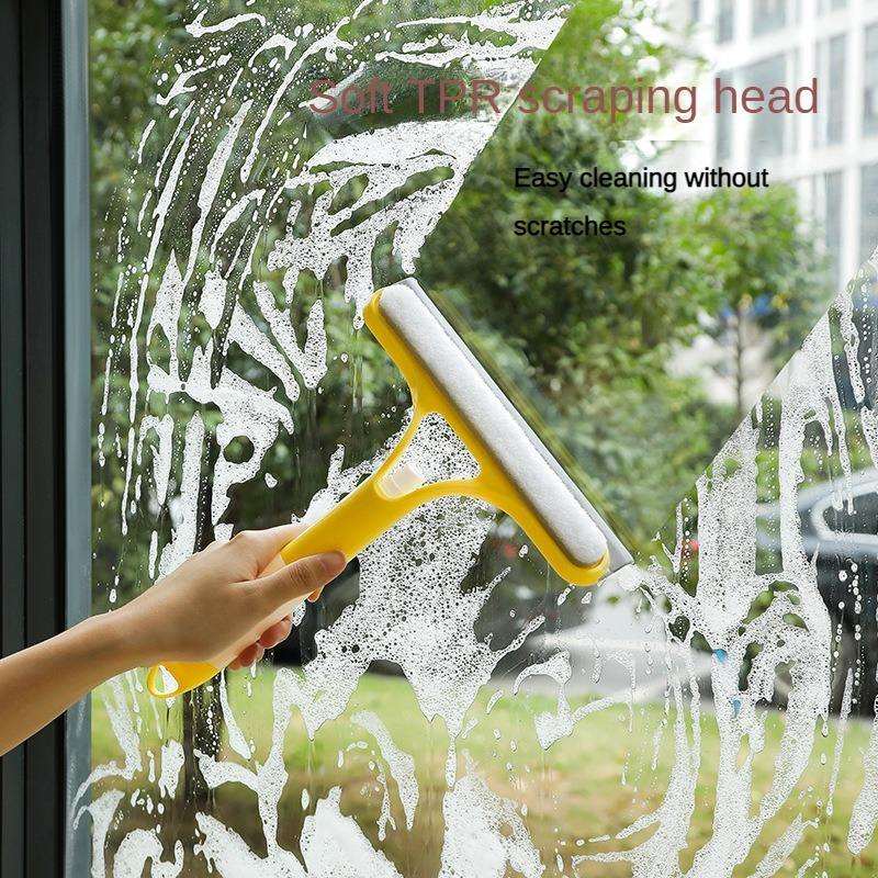 Multifunctional household glass cleaner with rubber felt brush, double-sided mirror brush and scraper, includes spray bottle, 3-in-1 glass scraper