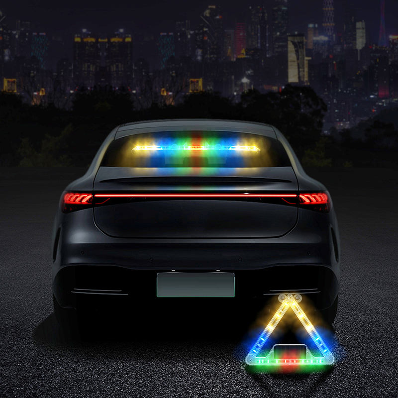 Solar powered wireless foldable LED emergency vehicle lighting strip triangle car signal alarm car electronic accessories