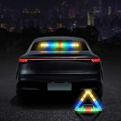 Solar powered wireless foldable LED emergency vehicle lighting strip triangle car signal alarm car electronic accessories