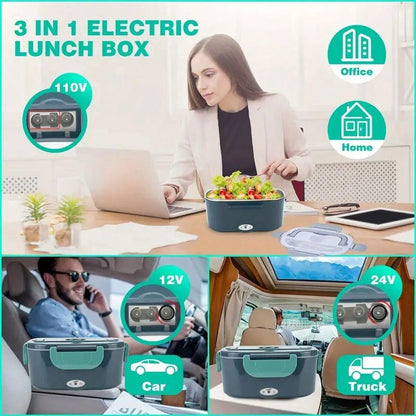 Household car-use large-capacity dual-purpose electric heating and insulated lunch box, portable stainless steel electric lunch box.