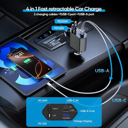 120W Car Charger, Fast Charging, Retractable, One-to-Four, Flash Charge, Cigarette Lighter Applicable to Cars