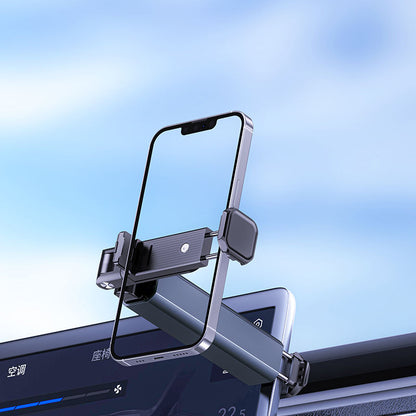 Aluminum alloy travel phone holder, portable storage, rotating and telescopic clip for airplanes and high-speed trains, perfect for selfies and learning.